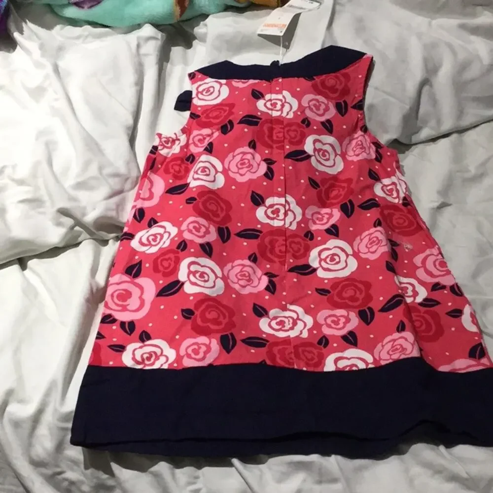 Gymboree 4t coral navy floral shift dress NWT